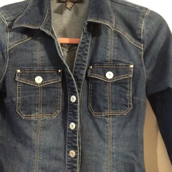 Inc International awesome denim snap up dress womens stretch Size 2 long sleeve - Picture 2 of 8